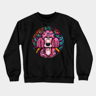 Fluffy pink poodle portrait with bright colors Crewneck Sweatshirt